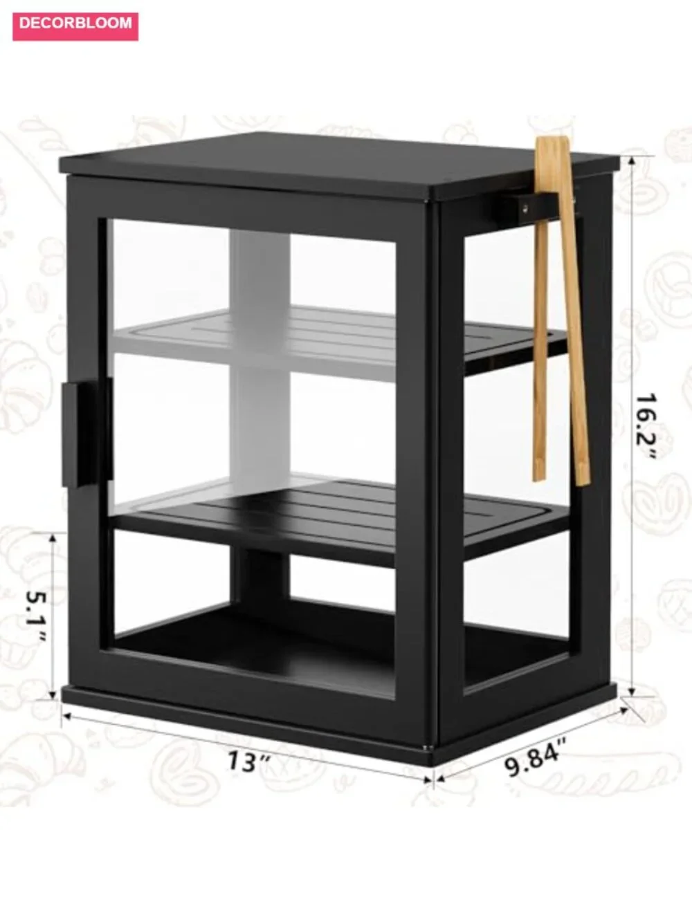 3-Tier Bamboo Bread Box with Transparent Door, Airtight Kitchen Counter Storage